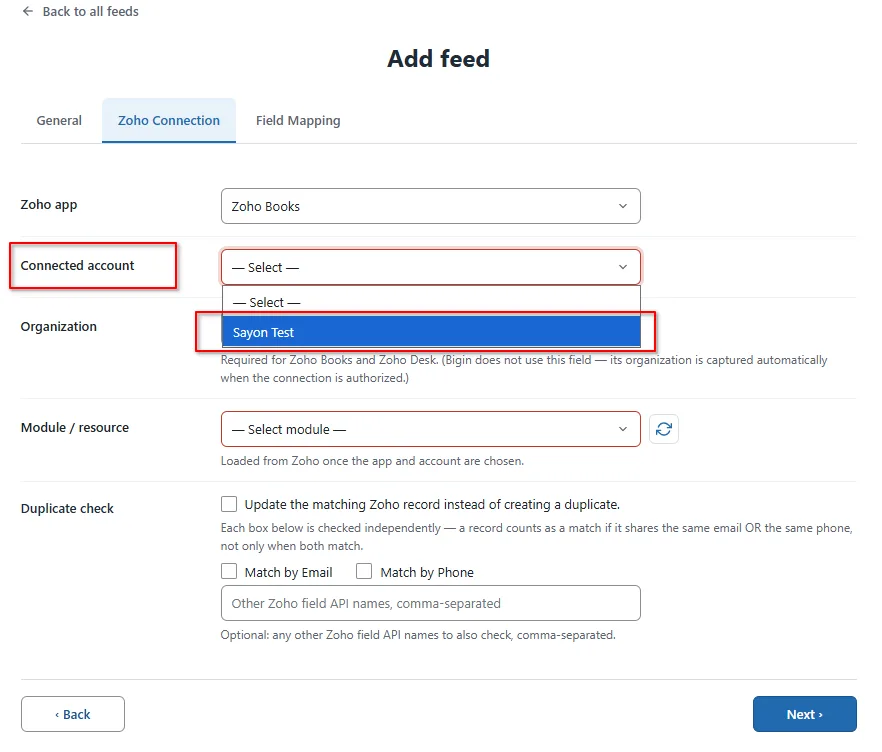 Zoho CRM 14 Connected account- Formidable Forms Zoho Books Integration