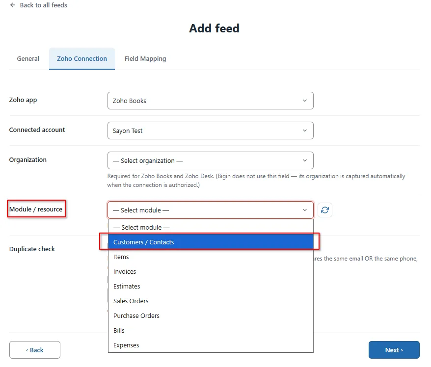 Zoho CRM 16 Select Module- Formidable Forms Zoho Books Integration