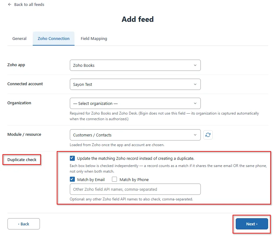 Zoho Books 5 Duplicate check- Formidable Forms Zoho Books Integration