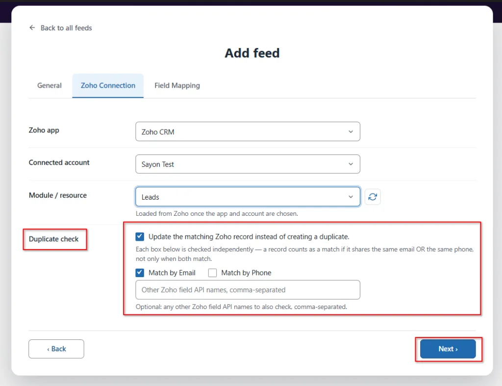 Zoho CRM 16 Dupliate check- Fluent Forms Zoho CRM Integration