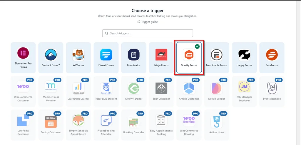 Fluent Forms 12 Gravity Forms Zoho Integration- Select Gravity Forms