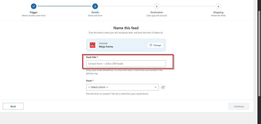 Ninja Forms Zoho Integration- Put your feed title