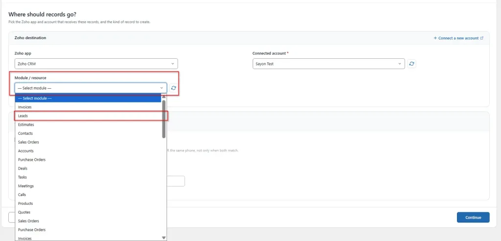 WordPress to Zoho Books Integration: Create and Manage Records Automatically 3 Configuring Zoho CRM duplicate record handling-FormBridge For Zoho