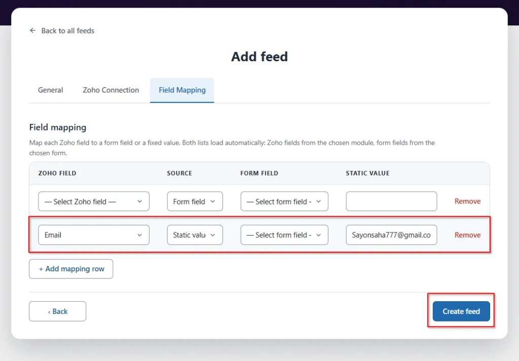 Zoho CRM 18 Add mapping row- Formidable Forms Zoho Books Integration