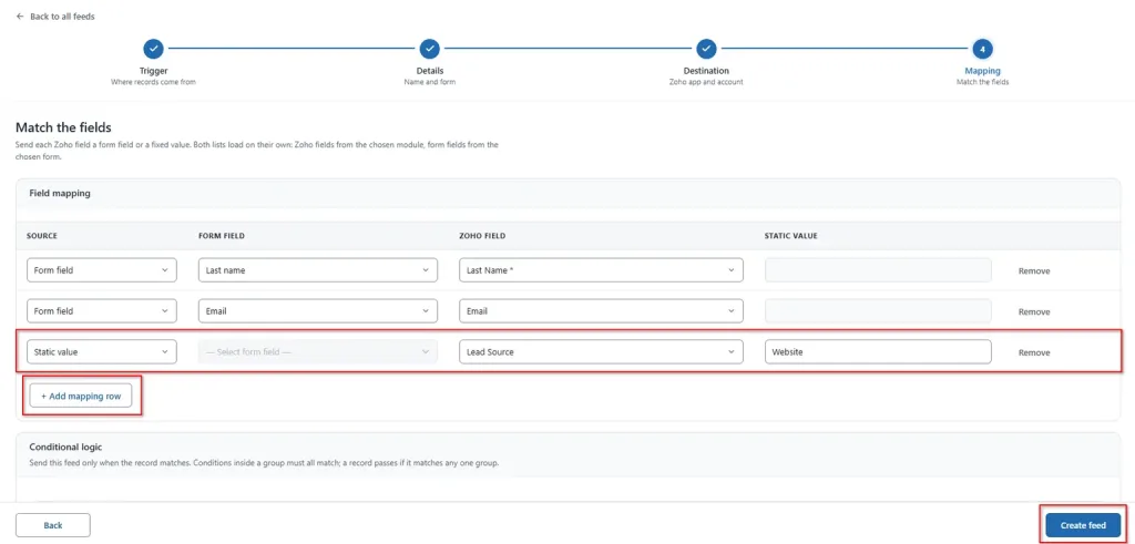 WordPress to Zoho CRM Integration 6 Setting up static field mapping – FormBridge for Zoho