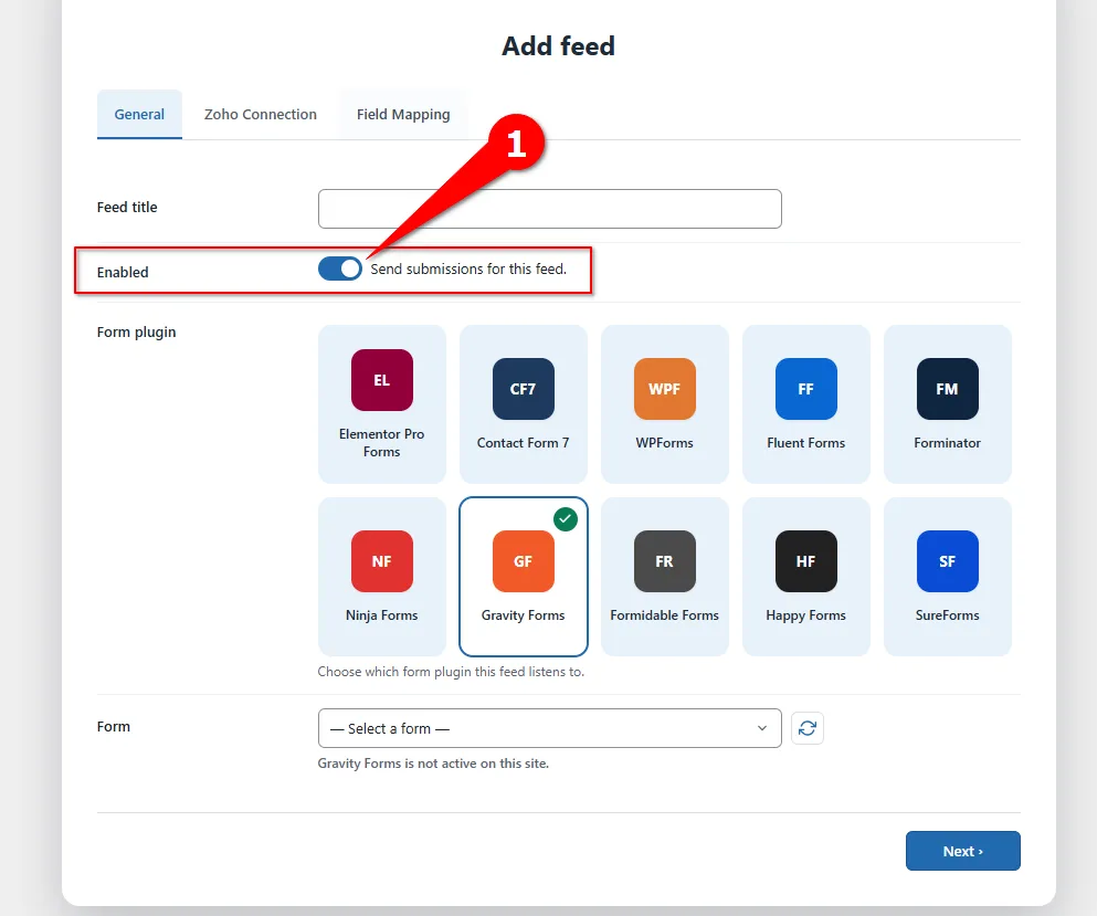 Gravity Forms Zoho Books Integration: Connect and Create Customer Automatically. 3 Select enabled- Gravity Forms Zoho Books Integration