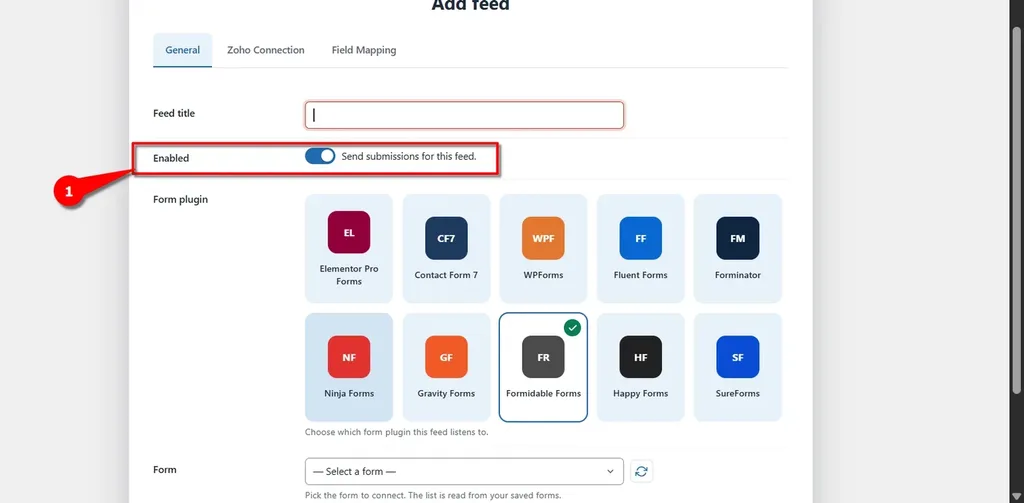 Formidable Forms Zoho Marketing Automation Integration: Connect and Create Leads Automatically. 3 Select enabled- Formidable Forms Zoho Marketing Automation Integration