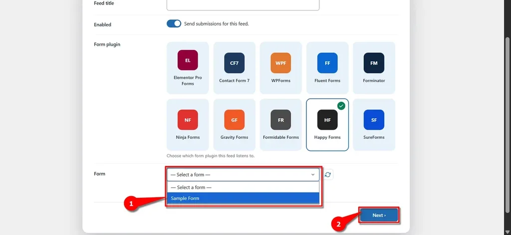 Happy Forms Zoho Campaigns Integration: Connect and Create Leads Automatically. 5 Select form- Happy Forms Zoho Campaigns Integration
