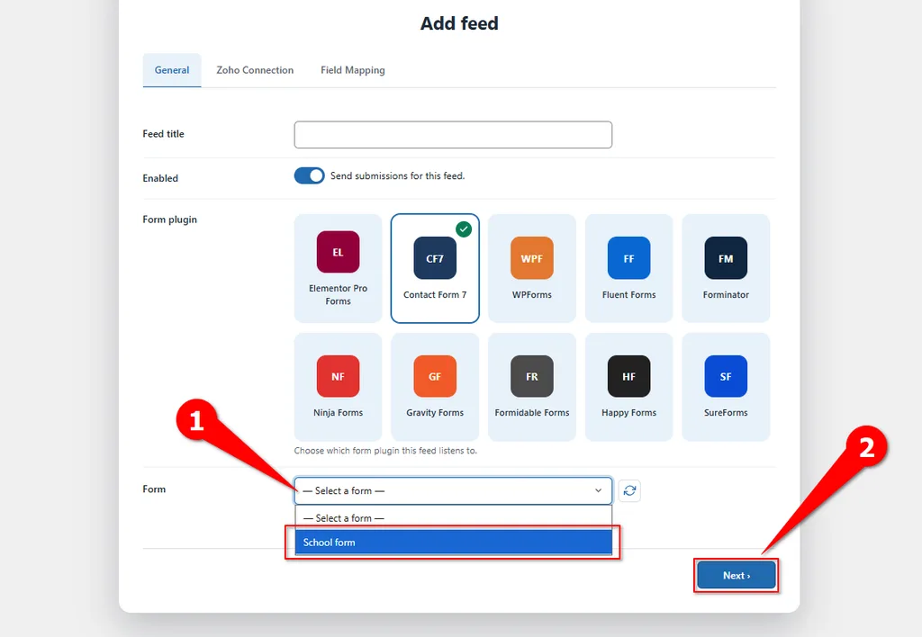Contact Form 7 Zoho CRM Integration: Connect and Create Leads Automatically. 3 select your form -Contact Form 7 to Zoho CRM
