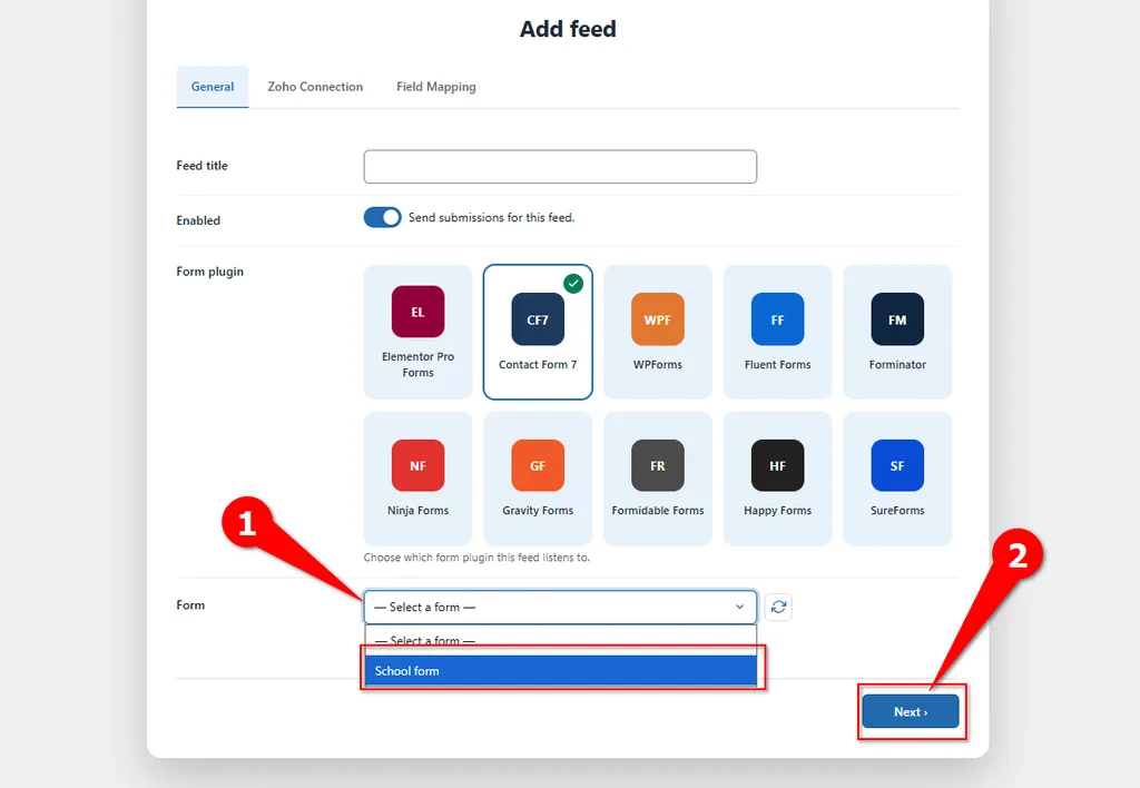 Contact Form 7 Zoho Desk Integration: Connect and Create Leads Automatically. 3 select your form- Contact Form 7 Zoho Desk Integration