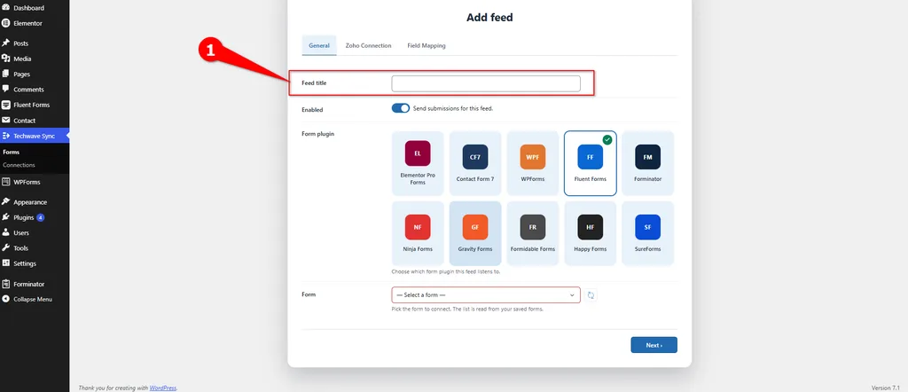 Fluent Forms Zoho Bigin Integration: Connect and Create Leads Automatically. 1 Feed title- Fluent Forms Zoho Bigin Integration