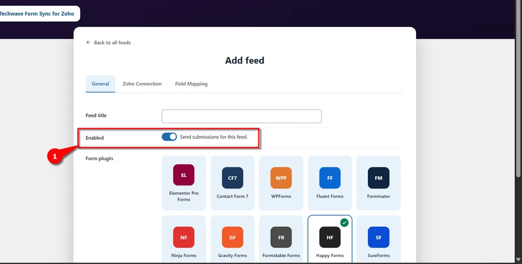 Happy Forms Zoho Bigin Integration: Connect and Create Leads Automatically. 3 Select enabled- Happy Forms Zoho Bigin Integration