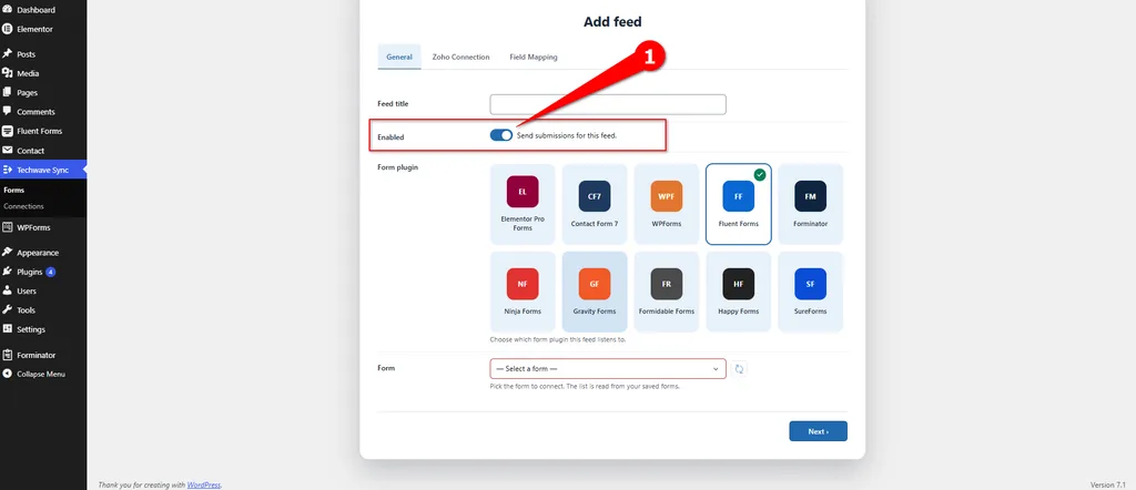 Fluent Forms Zoho Bigin Integration: Connect and Create Leads Automatically. 3 Select enabled- Fluent Forms Zoho Bigin Integration