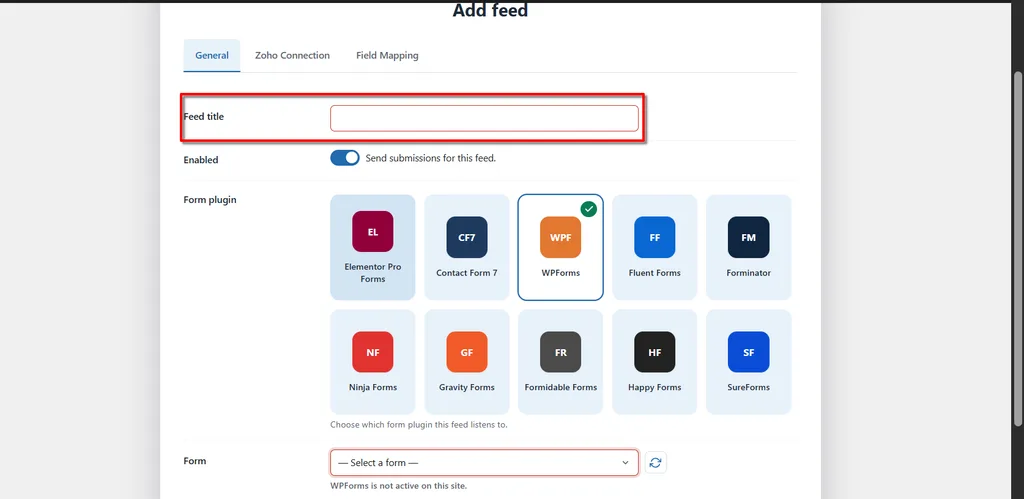 WPForms Zoho Campaigns Integration: Connect and Create Leads Automatically. 1 Feed title- WPForms Zoho Campaigns Integration