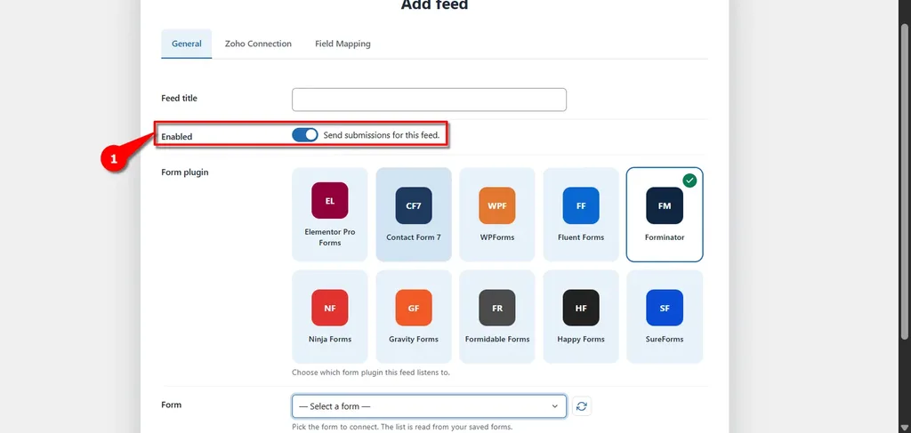 Forminator Forms Zoho Desk Integration: Connect and Create Customer Automatically. 3 Select Enabled- Forminator Forms Zoho Desk Integration