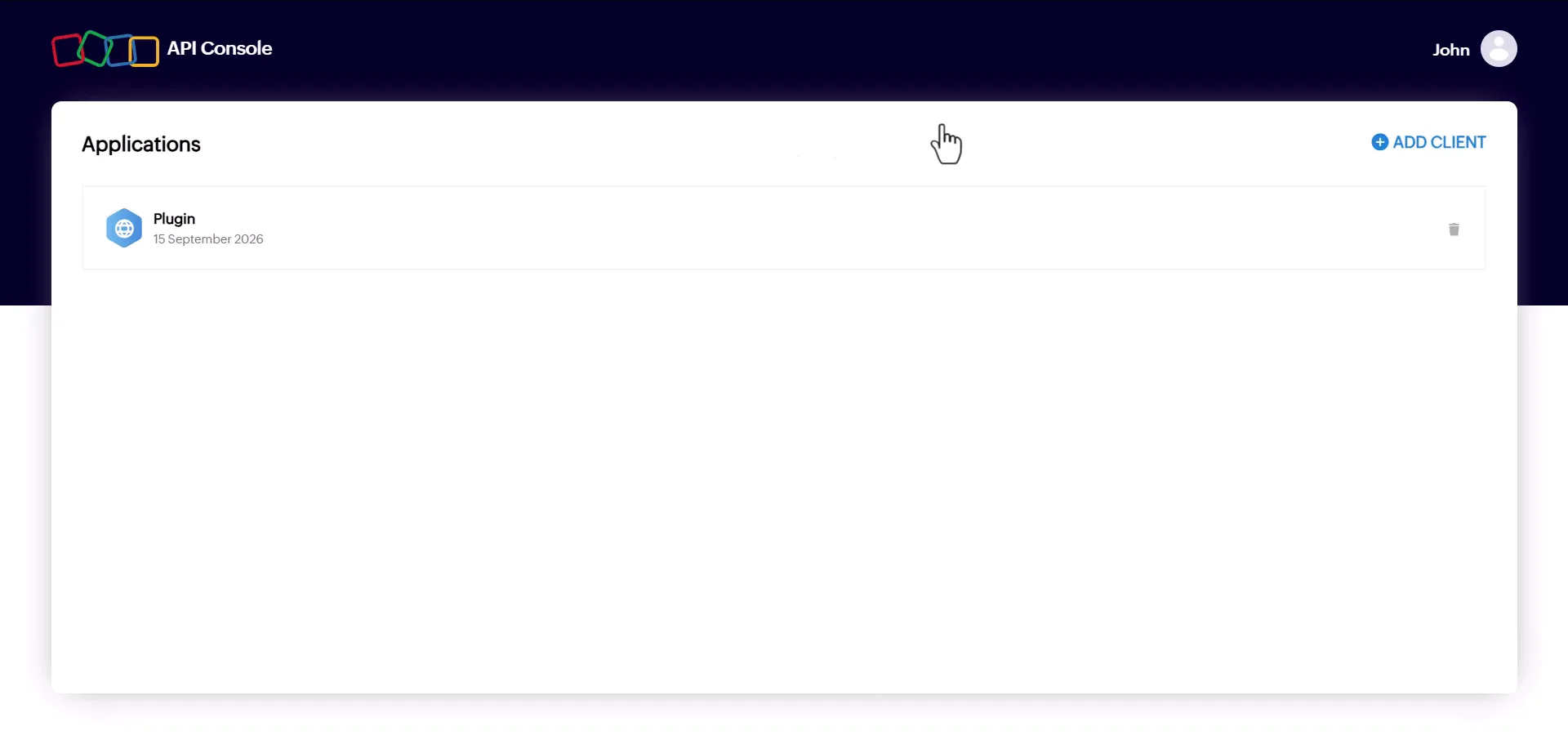 Zoho Connection 4 Add Client button in the Zoho API console