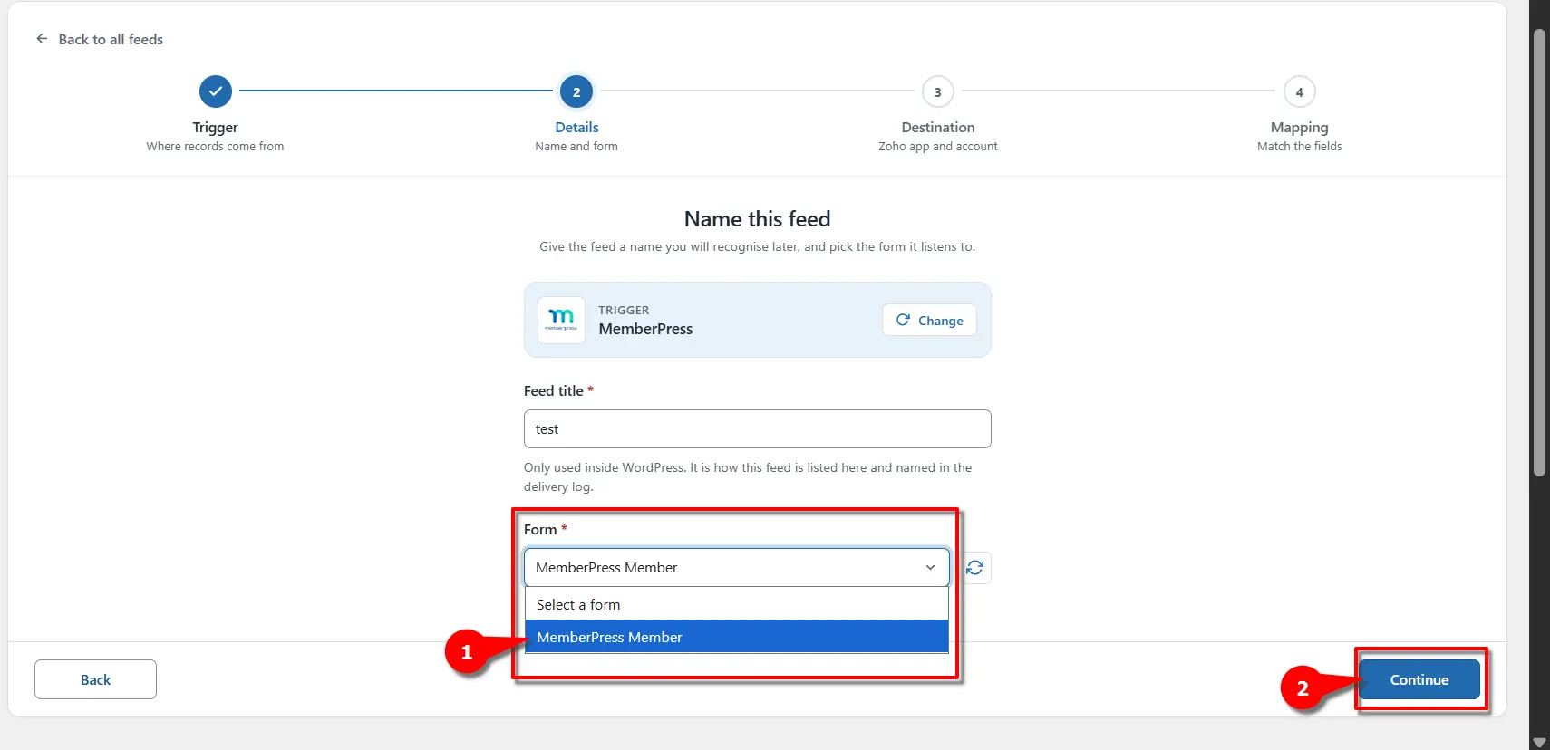 MemberPress Zoho Integration: Send Member Data to Zoho 4 Selecting MemberPress Member from the dropdown in FormBridge for Zoho