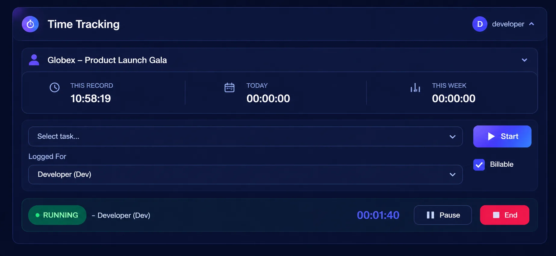Live timer on a record