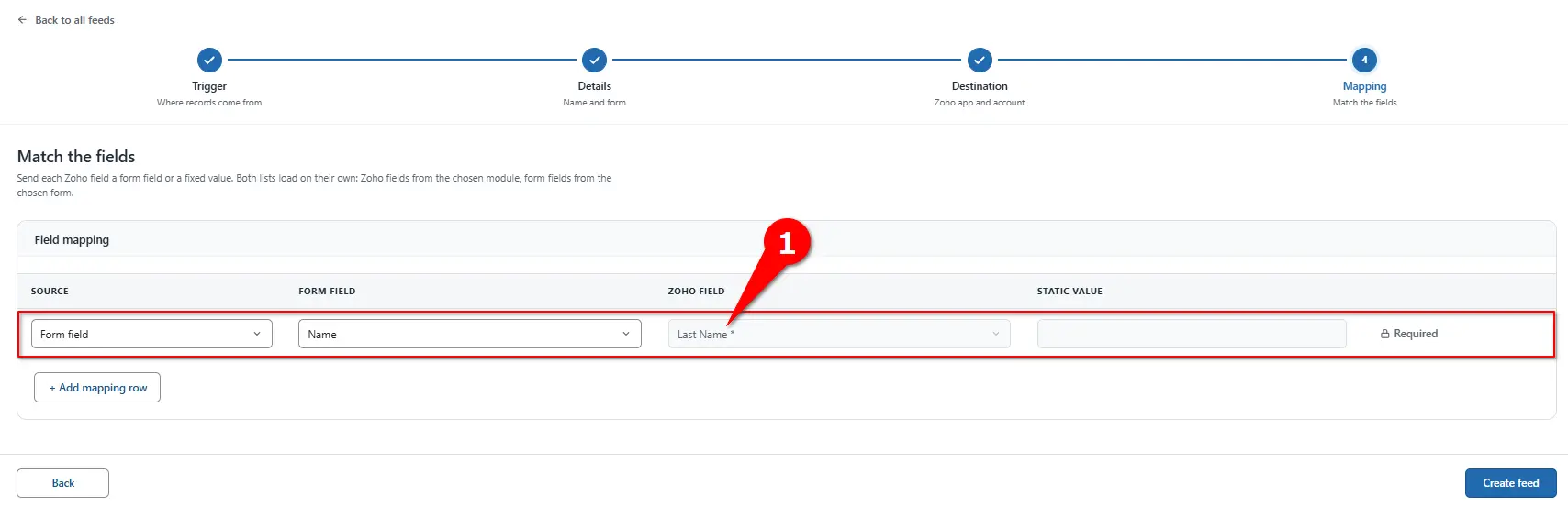 WordPress form fields mapped to Zoho Bigin fields
