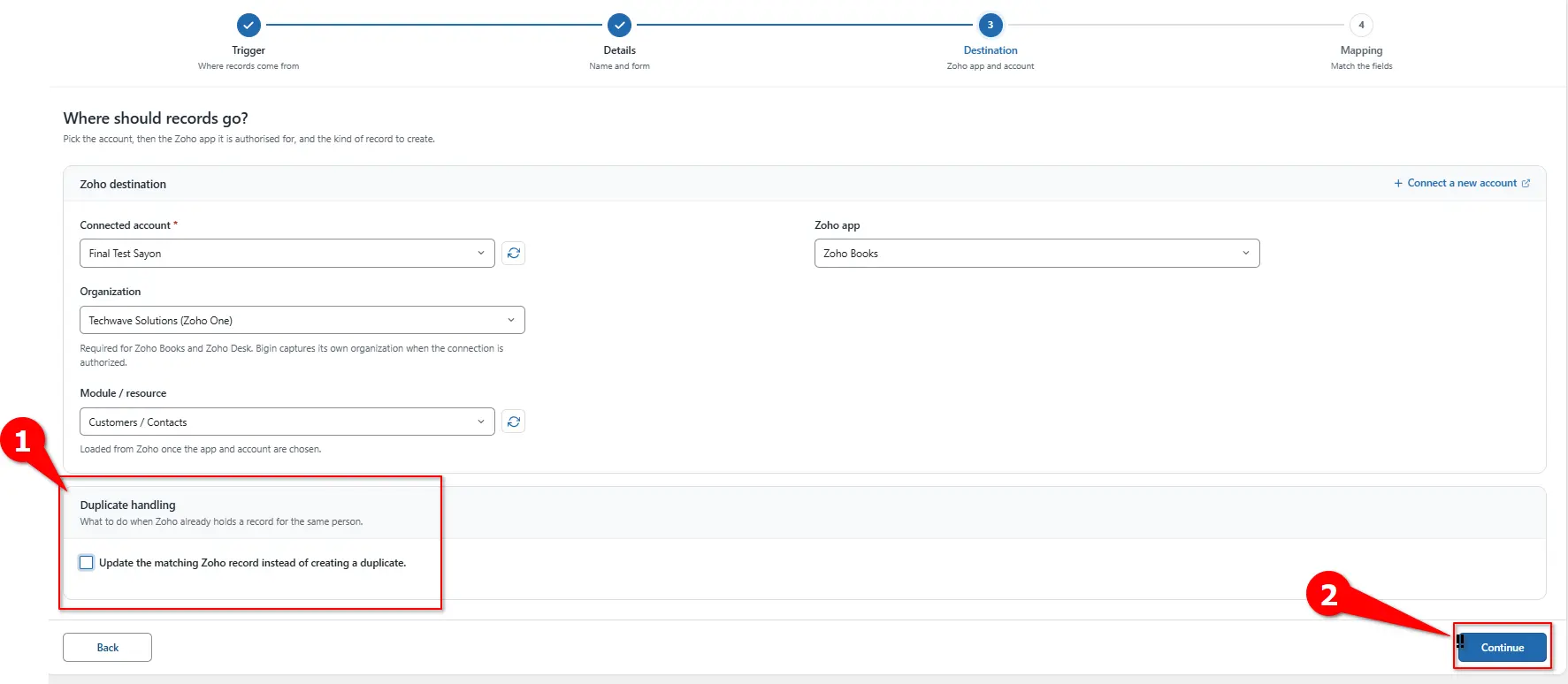 Duplicate handling settings for Zoho Books records
