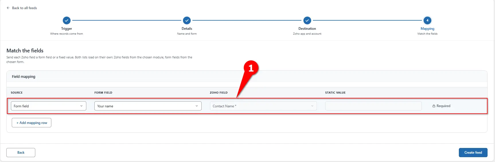 WordPress form fields mapped to Zoho Books fields