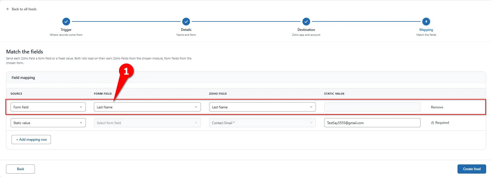 WordPress form fields mapped to Zoho Campaigns contact fields