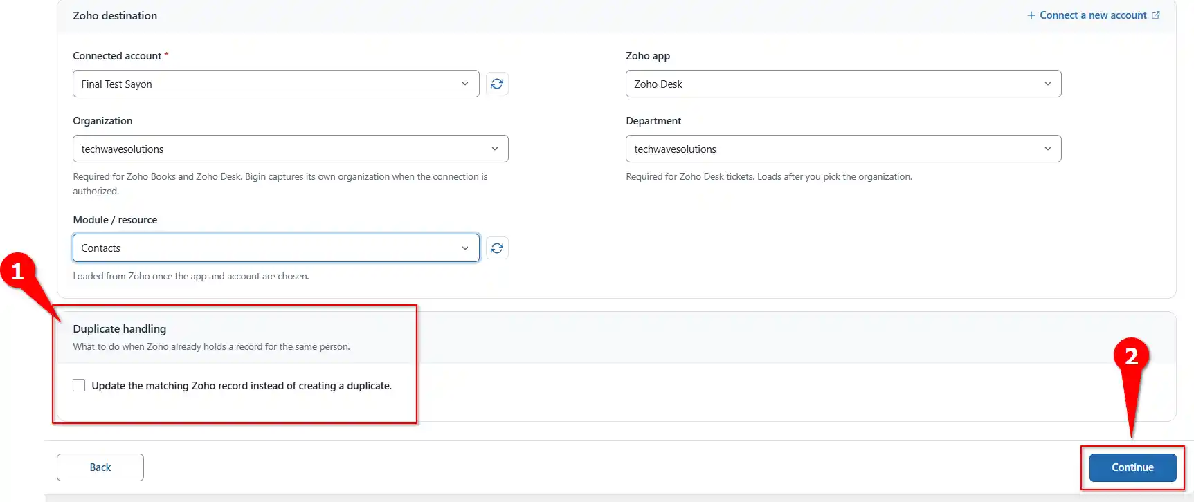 Duplicate check settings for Zoho Desk records in FormBridge for Zoho