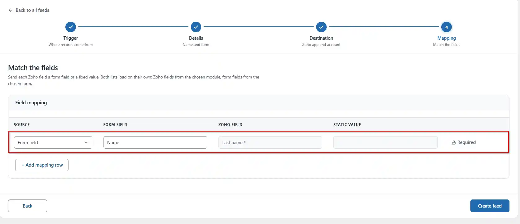 WordPress form fields mapped to Zoho Desk fields