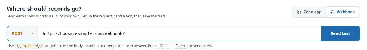 WordPress to Webhook Integration 1 Webhook selected on the Destination step, with method and webhook URL